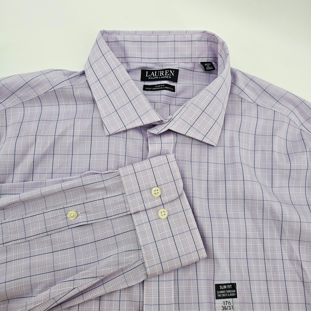 NWT Lauren Ralph Lauren Slim Fit Lilac Plaid Button Down Shirt Size XL 17 /1/2
